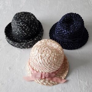 3‎ Vintage 60s Hats Womens Woven Straw Bowler Bucket Beehive Bow Mid Century MCM